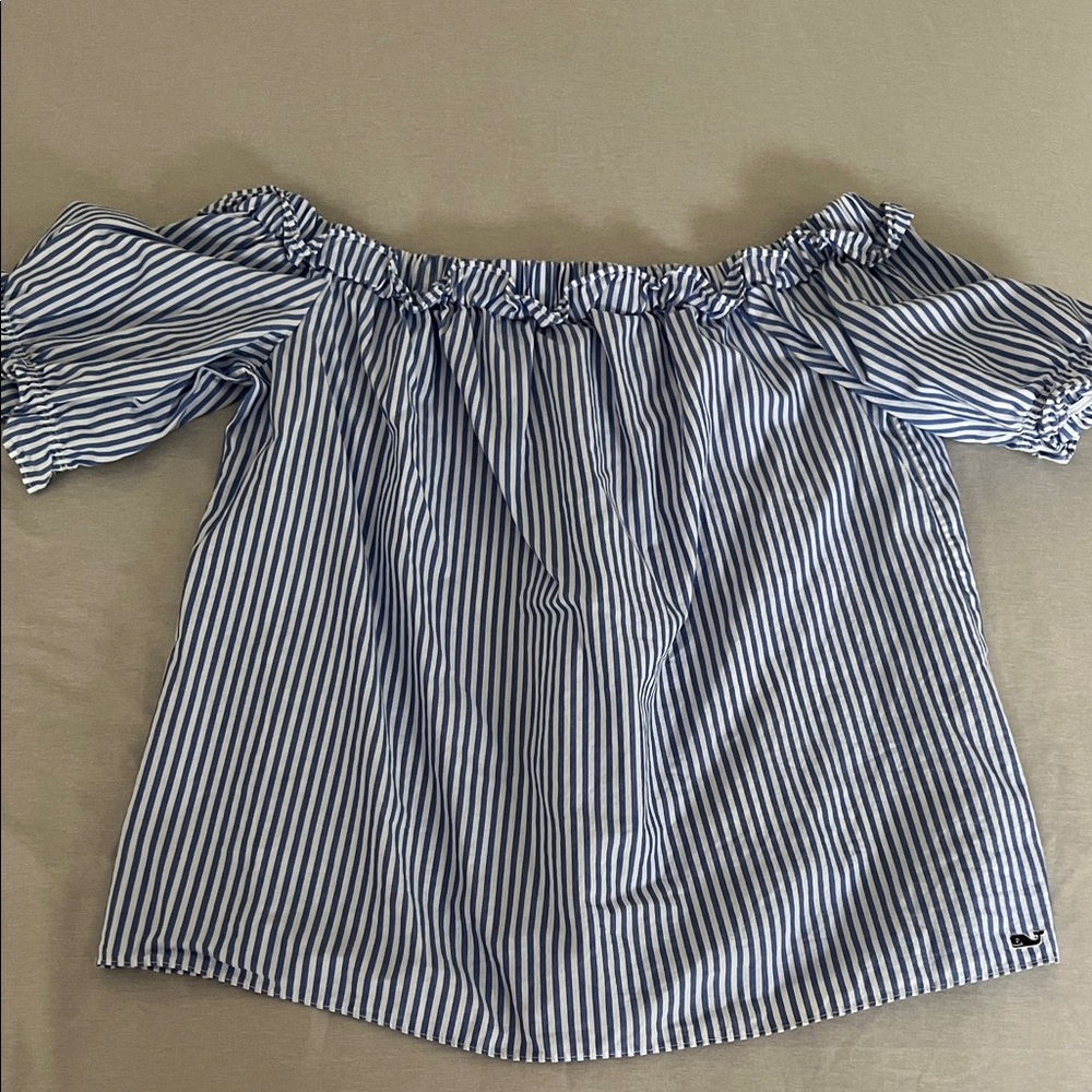 Vineyard Vines for Target Blue and White Off-Shoulder Blouse